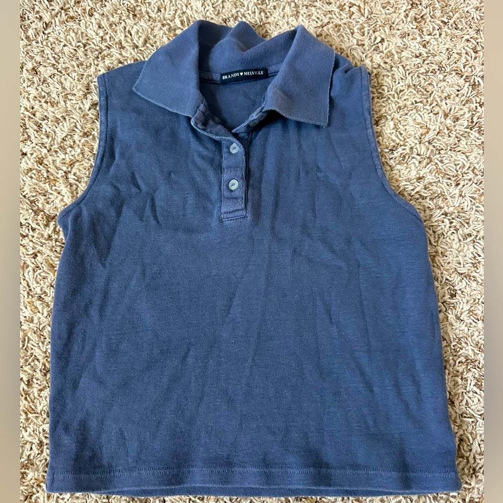 brandy melville navy blue collared tank top